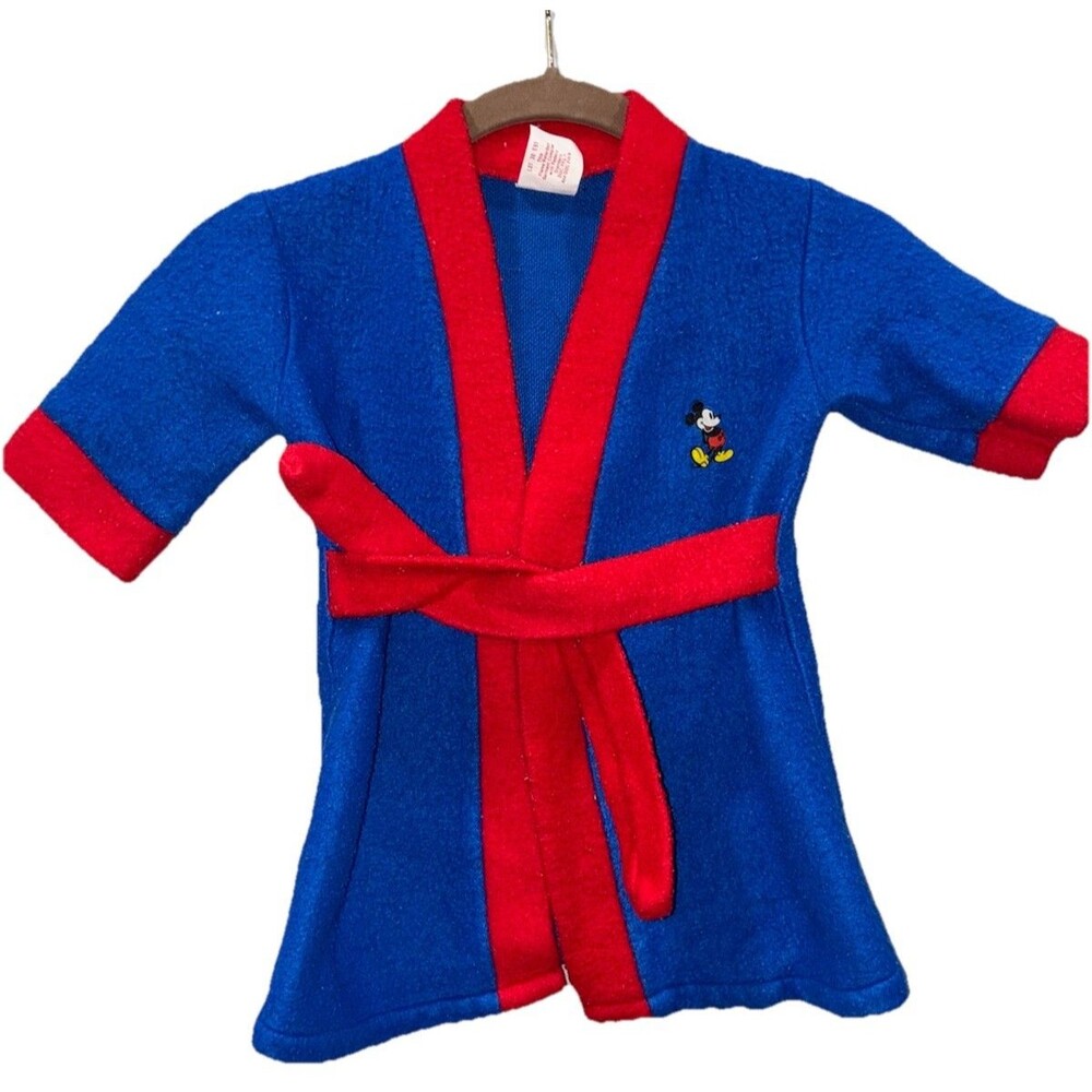Vintage Disney Mickey Mouse Toddler Fleece Robe Blue Red 3T Made USA